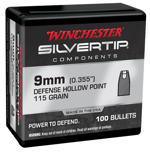 Winchester Reloading 9mm .355 115gr, Silvertip Hollow Point 100 Per Box, NOT AMMO- RELOADING BULLETS