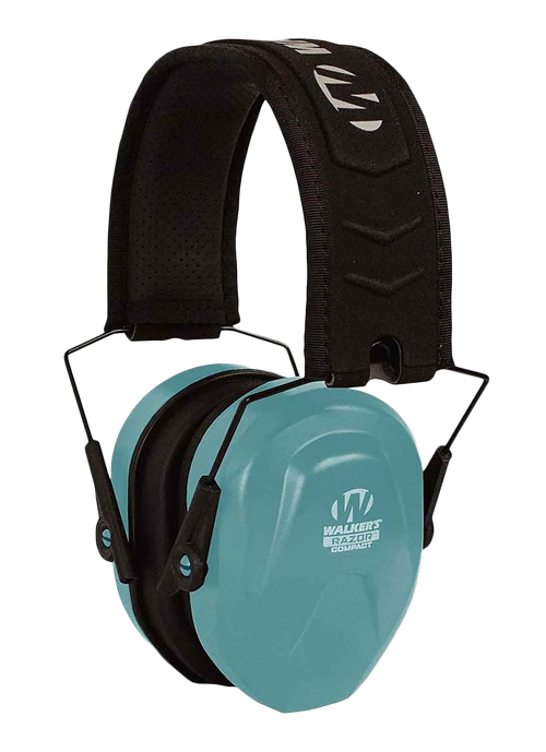 Walker's GWP-CRPAS-TL Razor Compact Passive Muff 24 dB Over the Head Polymer Teal Ear Cups with Black Headband & White Logo (Youth, Women)