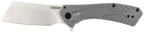 Kershaw Static, 3.9" Folding Knife, Cleaver, Plain Edge, 8Cr13MoV With Satin Flats, Stainless Steel Handle with PVD Finish