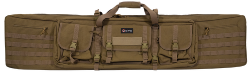 G*Outdoors DRC55-Flat Dark Earth Double Rifle Case Flat Dark Earth 600D Polyester with 2 Padded Pistol Sleeves, MOLLE Webbing & Lockable Zippers 55" L x 12.75" H x 9" W Exterior Dimensions