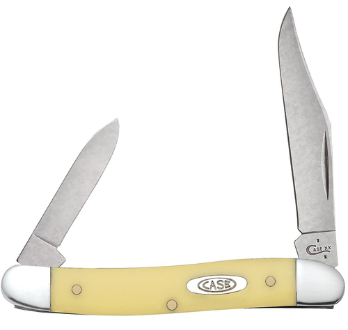 Case Pen 2.50"/1.87" Folding Clip/Pen Plain Tumble Polish Chrome Vanadium Steel Blade/Yellow Synthetic Handle