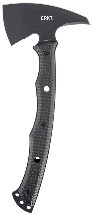 ColumBianchi River Knife & Tool Kangee T-Hawk, Tomahawk, 2.93", SK5 Carbon Steel/Black Powder Coat, Plain, Axe Edge with Spike, Black Kydex Sheath with Molle Clip, Glass Filled Nylon, EDM