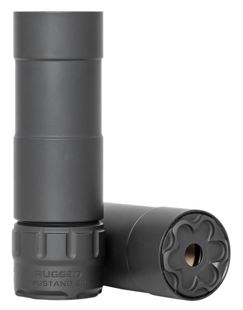 Rugged Suppressors Mustang 22, 22 Caliber, 5.3" Length, 1.06" Diameter, Aluminum Construction, Cerakote Black, 1/2X28 Direct Thread Mount, 3.3oz