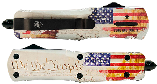 Templar Knife Gen II We The People Small 2.69" OTF Dagger Plain Black Oxide Stonewashed 440C SS Blade, 4.31" White Flag & "We The People" Aluminum Handle, Glass Breaker