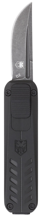 CobraTec Knives CALI928SBBLKDNS California 928SB 1.75" OTF Drop Point Plain Stonewashed D2 Steel Blade/ Black Anodized Aluminum Handle Includes Pocket Clip/Pouch