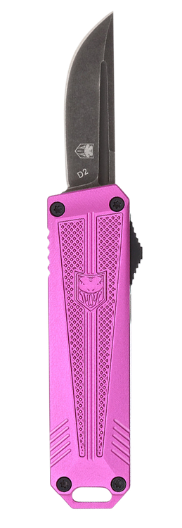 CobraTec Knives California 929TB 1.75" OTF Tanto Plain Stonewashed D2 Steel Blade/ Purple Anodized Aluminum Handle Includes Pocket Clip/Pouch