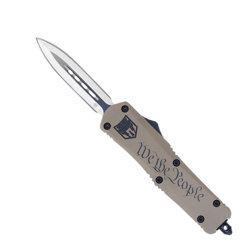 CobraTec Knives MWTPFS-3DAGNS We The People Medium 3" OTF Dagger Plain D2 Steel Blade/Tan "We The People" Features Glass Breaker Includes Pocket Clip