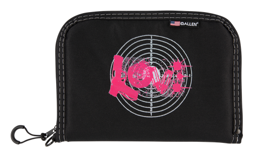 Allen Girls With Guns Love Handgun Case made of Polyester with Black, Pink Love Graphic, Foam Padding & Lockable Zipper 10.50" L x 7.50" W x 1" H Interior Dimensions for Handguns