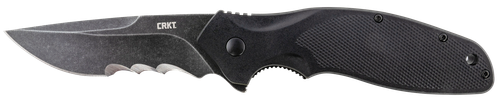 Columbia River Shenanigan Veff Serrations, 3.35" Drop Point Blade, Stonewashed Finish, 1.4116 Stainless, Assisted, IKBS, Black Glass-Reinforced Nylon Handle, Black Blade