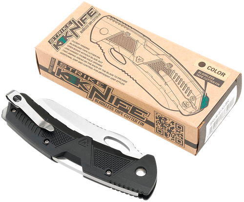 Strike K1-BK K1 3.51" Folding Plain AUS-8A SS Blade Black Textured Polymer Handle Includes Pocket Clip