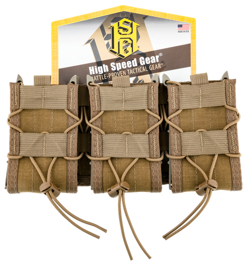 High Speed TACO Shingle Mag Pouch Triple Style made of Nylon with Coyote Brown Finish & MOLLE Mount Type compatible with Rifle Mags