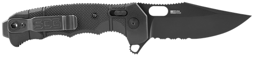 S.O.G SOG-12-21-05 Seal XR 3.90" Folding Clip Point Part Serrated Black Cerakote S35VN SS Blade/Black Green Handle Includes Belt Clip