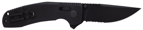 S.O.G SOG-12-38-03 SOG-TAC XR 3.39" Folding Clip Point Part Serrated Black TiNi Cryo D2 Steel Blade Blackout G10 Handle Includes Pocket Clip