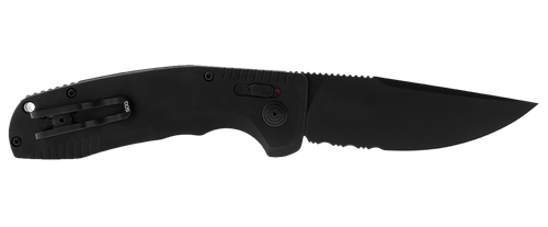 S.O.G SOG-15-38-02 SOG-TAC Auto 3.43" Folding Part Serrated Black TiNi Cryo D2 Steel Blade Black Micro-Textured Anodized Aluminum Handle Includes Pocket Clip