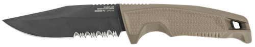 SOG Knives & Tools Recondo FX, Fixed Blade Knife, 4.6" Clip Point, Serrated Edge, Flat Dark Earth Rubber Handle, Cryo 440C Steel, Titanium Nitride Finish, Black, Includes Kydex Sheath and UMS Clip