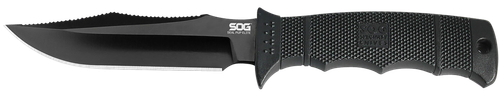 S.O.G SOG-E37SN-CP Seal Pup Elite 4.85" Fixed Clip Point Plain Black Hardcased TiCN AUS-8A SS Blade/Black Grip Lines Green Handle Includes Lanyard/Sheath