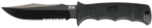 SOG Knives & Tools Seal Pup, Elite, Fixed Blade Knife, 4.85" Clip Point Partially Serrated Edge, Black Glass-Reinforced Nylon Handle, AUS-8, Hardcased Finish, Black, Includes Kydex Sheath