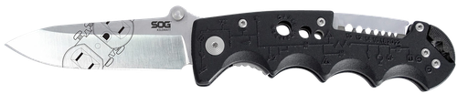 SOG Knives & Tools Kilowatt, Folding Knife, 3.4" Clip Point Straight Eadge, Black Glass-Reinforced Nylon Handle, AUS-8 Steel, Satin Finish, Silver