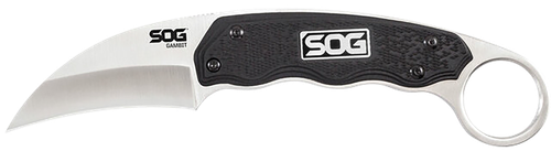 SOG Knives & Tools Gambit, Fixed Blade Knife, 2.58" Straight Edge Sheepsfoot, Black Glass-Reinforced Nylon Handle, 7Cr17MoV Stainless Steel, Satin Finish, Black, Hard Molded Nylon Sheath