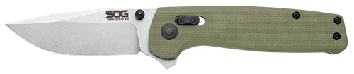 S.O.G SOG-TM1022-B Terminus XR 2.95" Folding Clip Point Plain Stonewashed BD1 Steel Blade Olive Drab Textured G10 Handle Features Box Packaging Includes Pocket Clip
