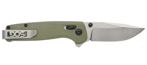 SOG Knives & Tools Terminus XR, Folding Knife, 2.95" Straight Clip Point, Olive Drab Green G10 Handle, D2 Steel, Stonewashed Finish, Silver