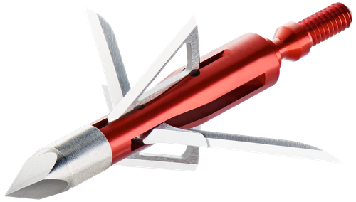 Bloodsport BLS-10816 Nitefall Rear-Deploying Hybrid Mechanical Chisel Tip Stainless Steel Blades Red 100gr, 3 Broadheads