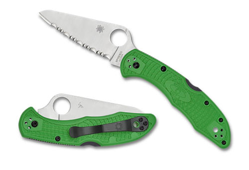 Spyderco Salt 2 3" Folding Clip Point Serrated H1 Steel Blade Green Bi-Directional Texturing FRN Handle Includes Pocket Clip