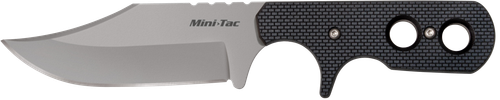 Cold Steel Mini Tac Bowie, Fixed Blade Knife, Silver, Plain Edge, Clip Point, 3.625" Blade, 8Cr13MoV, Black Handle, Includes Secure-Ex Sheath