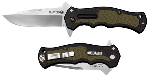 Cold Steel CS-20MWCZ Crawford Model 1 3.50" Folding Plain Clip Point 4034 Stainless Steel Blade Black OD Green Traction Inlays Green Handle Blister Pack Packaging