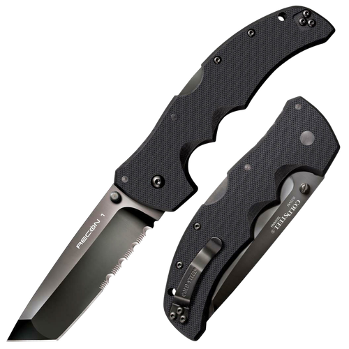 Cold Steel Recon 1 4" Folding Part Serrated DLC Coated American S35VN Blade/ 5.38" Black Textured G10 Handle Includes Belt Clip