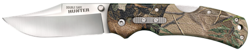 Cold Steel CS-23JE Double Safe Hunter 3.50" Folding Clip Point Plain Satin 8Cr13MoV SS Blade/ Camo GFN Handle Includes Pocket Clip