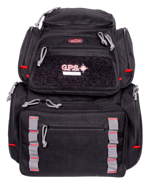 G*Outdoors GPS-1712BPB Pistolero Backpack Black with Gray Accents, 5 Handgun Storage Cases, Accessory Pockets, Visual ID Storage System, Waterproof Pullout Cover, Internal Frame & MOLLE Webbing System