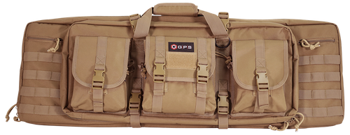 G*Outdoors Double Rifle Case 36" Flat Dark Earth 600D Polyester with 2 Padded Pistol Sleeves, MOLLE Webbing & Lockable Zippers