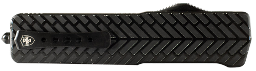 Templar Knife Premium Lightweight Large 3.50" OTF Tanto Part Serrated Black Oxide Stonewashed Powdered D2 Steel Blade/5.25" Black Herringbone Anodized Aluminum Handle