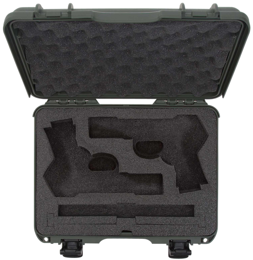 Nanuk 910 Classic 2 Up Pistol Case Olive Polymer with Latches & Closed-Cell Foam Padding 13.20" L x 9.20" W x 4.10 " H Interior Dimensions