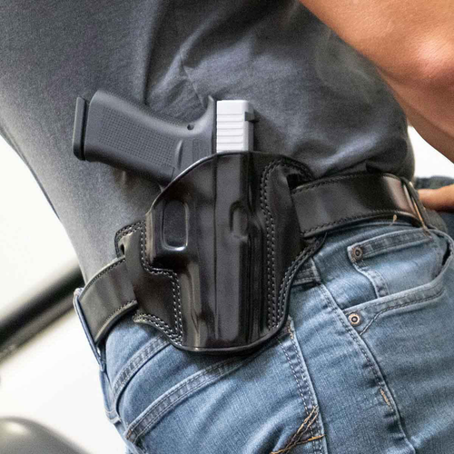 Galco Combat Master Belt Holster Open Top Pancake Style made of Leather with Black & Belt Slide Mount Type fits Springfield Hellcat Pro for Right Hand