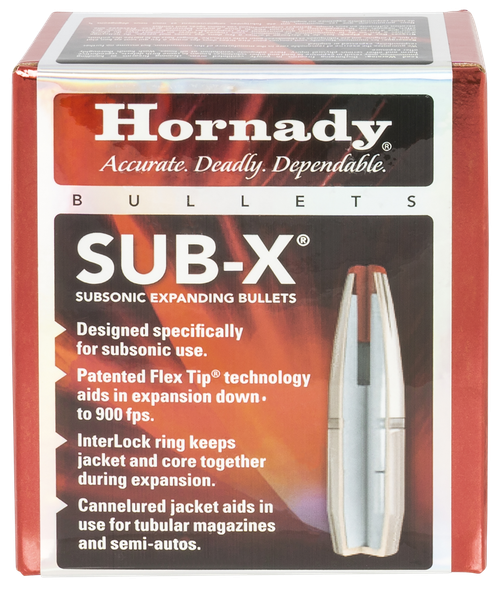 Hornady Sub-X 30 Caliber 308 Caliber 175gr, Subsonic eXpanding 100 Per Box, BULLETS NOT AMMO