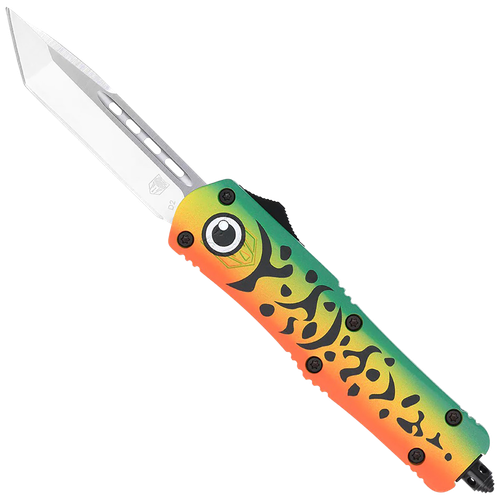 CobraTec Knives FS-3 Fishing Lure Medium, 3" OTF Tanto, Plain D2 Steel Blade, 4.50"Green Fishing Lure Aluminum Cerakoted Handle, Includes Glass Breaker/Pocket Clip