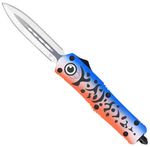 CobraTec Knives FS-3 Blue Lure Medium 3" OTF Dagger Plain D2 Steel Blade 4.50" Blue Fishing Lure Aluminum Cerakoted Handle Includes Glass Breaker/Pocket Clip