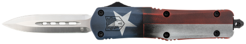CobraTec Knives FS-3 Texas Flag Medium 3" OTF Dagger Plain D2 Steel Blade 4.50" Aluminum Cerakoted Handle Includes Glass Breaker/Pocket Clip