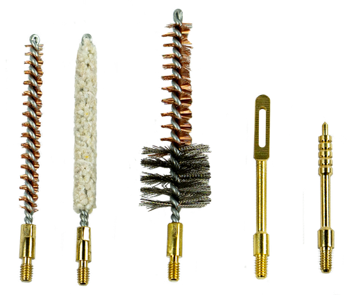 Kleen-Bore Bore Cleaner Brush and Mop Set, Standard #8-32 Thread, Fits 223 Rem/556 NATO, 5 Piece - Brass Patch Holder, Brass Spear Tip, Bronze Bore Brush, Cotton Bore Mop, Chamber Brush