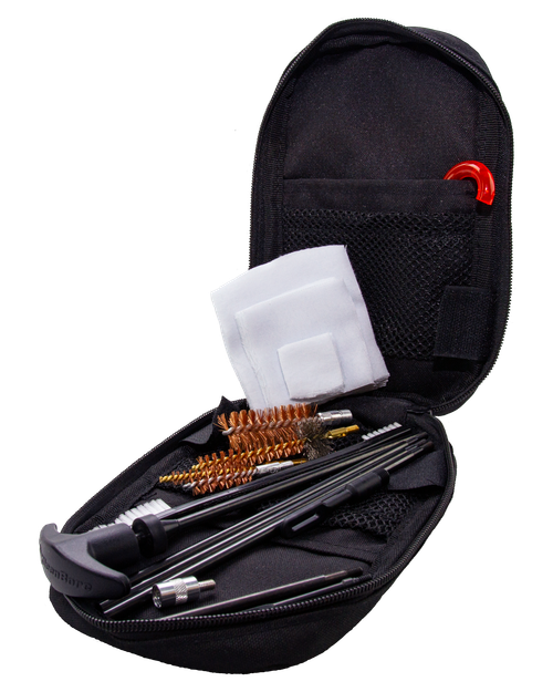 Kleen-Bore 3 Gun Tactical, Cleaning Kit, 5pc. KleenBore Coated Rigid Cleaning Rods, 3 Sizes of Phosphor Bronze Bore Brushes, 3 Sizes of Cotton Flannel Cleaning Patches, 12GA/.223/5.56/9mm