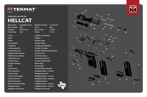TekMat Original Mat, Springfield Hellcat, Cleaning Mat, Thermoplastic Surface Protects Gun From Scratching, 1/8" Thick, 11"x17", Tube Packaging, Black