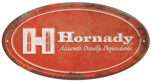 Hornady Oval Sign Rustic Red/White Aluminum 12" x 18"