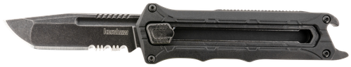Kershaw Interstellar 2.70" OTF Tanto Part Serrated Black Oxide Blackwash 8Cr13MoV SS Blade, Black Textured Bottle Opener Glass-Filled Nylon Handle, Includes Pocket Clip