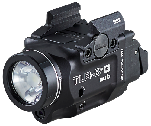 Streamlight TLR-8 G Sub, White LED with Green Laser, Fits Sig P365/XL, 500 Lumens, Anodized Finish, Black, Includes (1) CR123a Battery, Low and High Switches