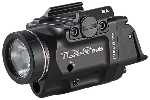 Streamlight TLR-8 Sub, White LED with Red Laser, Fits Springfield Hellcat, 500 Lumens, Anodized Finish, Black, Includes (1) CR123a Battery, Low and High Switches