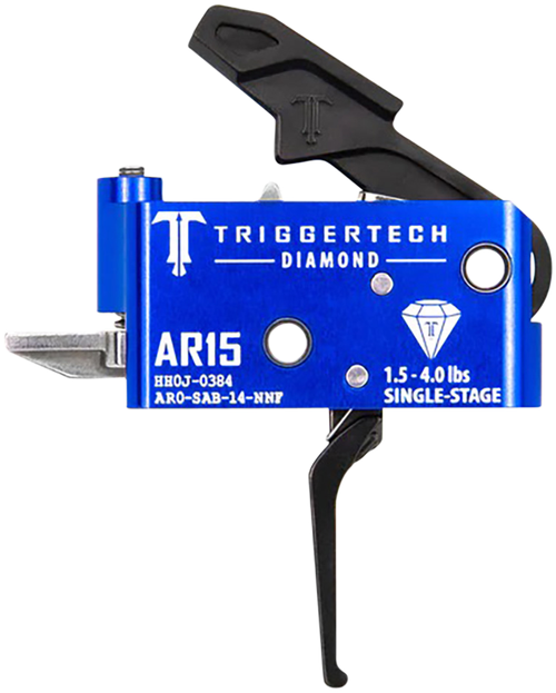 TriggerTech Trigger, Diamond Flat Trigger, Single Stage, Adjustable, 1.5-4.0LB Pull Weight, PVD Finished Hammer and Trigger Shoe, Anodized Blue