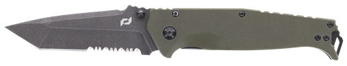 Schrade Melee 3.50" Folding Tanto Part Serrated Dark Stonewash D2 Steel Blade 4.50" Olive Drab Green G10/SS Handle