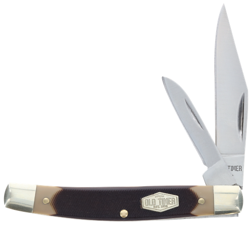 Old Timer Middleman Jack 2.50" 1.70" Folding Clip/Sheepsfoot Plain Stainless Steel Blade Black/Tan Sawcut Bone Handle